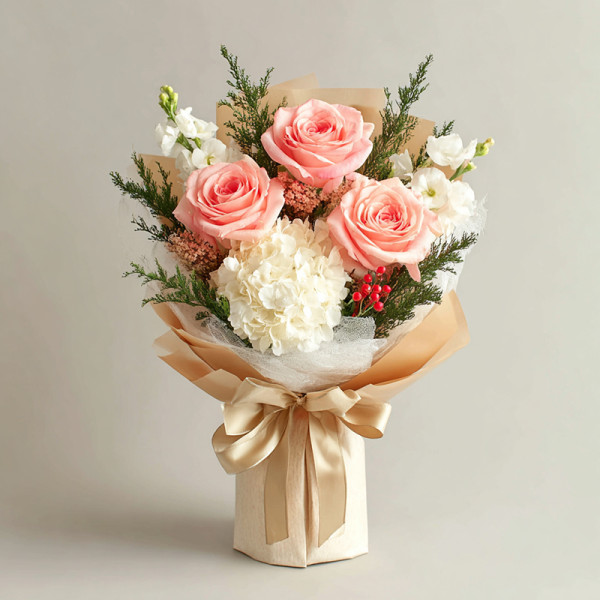 Spring Sonnet — Pink Rose & White Hydrangea